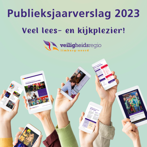Publieksjaarverslag afbeelding met devices met screenshots van jaarverslag 2023