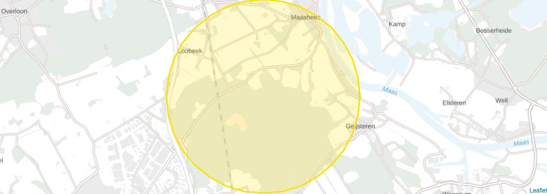 Kaart waar NL Alert naar is uitgestuurd